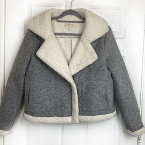Cloth & Stone grey Sherpa Moto zip jacket THICK s